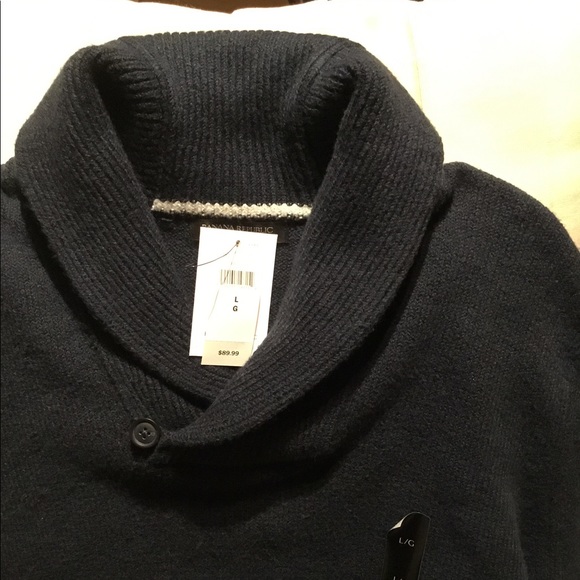 NWT Men’s Banana Republic Shawl Collar Sweater in Navy Blue - Sz Large - Picture 2 of 3